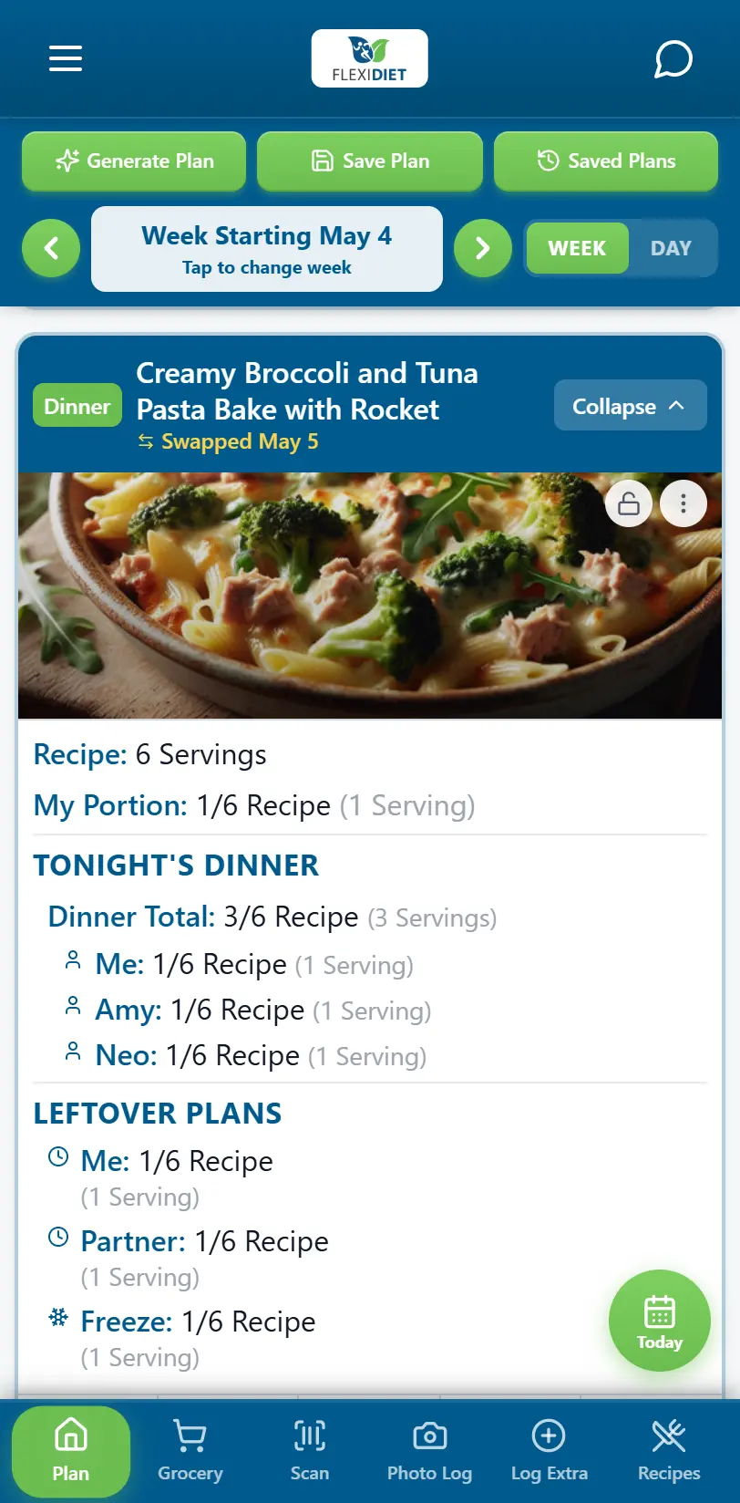 Daily meal plan view