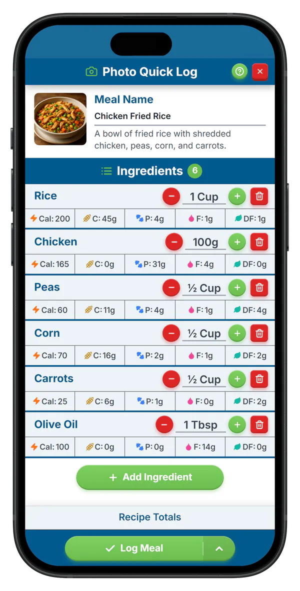Photo log of chicken fried rice broken into its ingredients