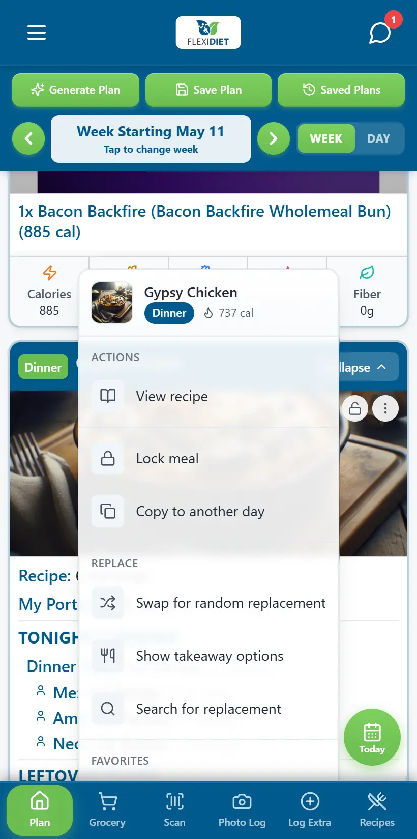 FlexiDiet meal swap menu with alternative options