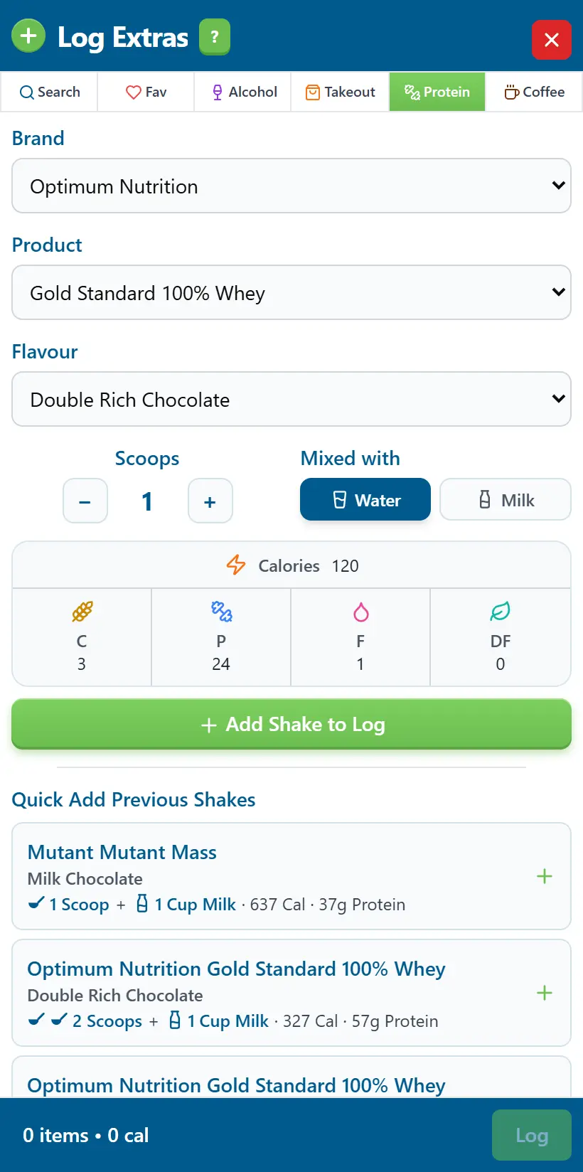 FlexiDiet protein shake builder with macros